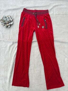 🍓GUCCI Kids Red Velour Track Pants with Contrast Waistband - KL